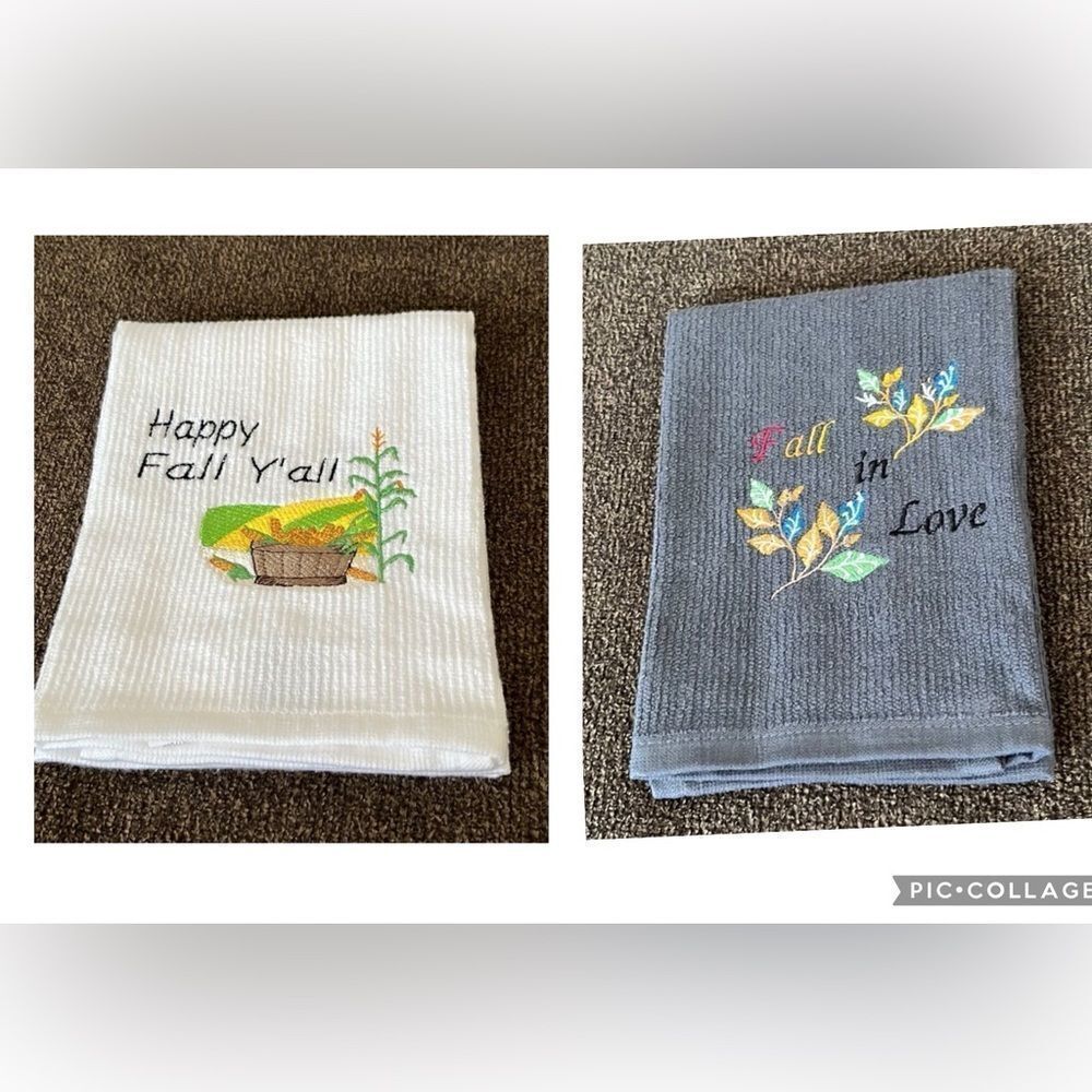 Custom Embroidered Cotton Barmop (2) Towels  “Happy Fall Y’all” “Fall in Love”